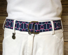 Load image into Gallery viewer, Navy and Pink Stirrup Fabric Belt
