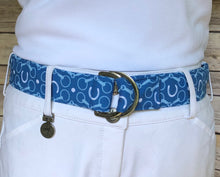 Load image into Gallery viewer, Blue Horseshoes Fabric Belt
