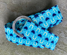 Load image into Gallery viewer, Aqua Hunt Caps and Horseshoes Fabric Belt
