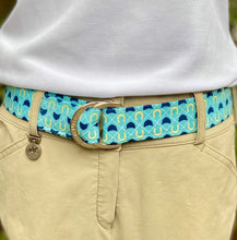 Load image into Gallery viewer, Aqua Hunt Caps and Horseshoes Fabric Belt
