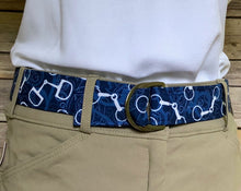 Load image into Gallery viewer, Navy Swirly Bits Fabric Belt
